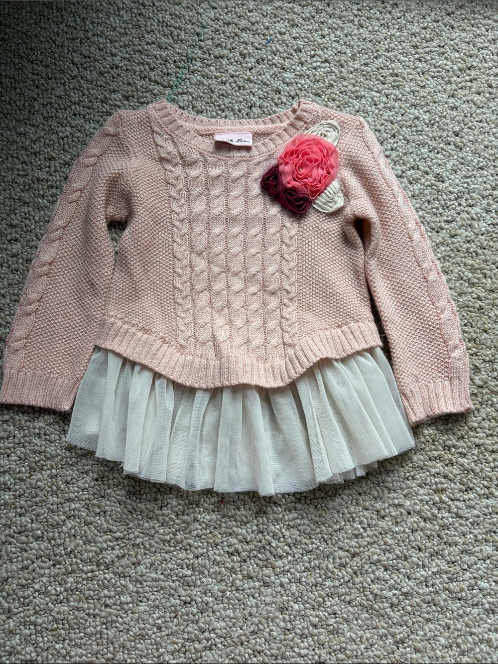 Sweet Pea Pink Knit Peplum Top with Tulle Hem - Kids
